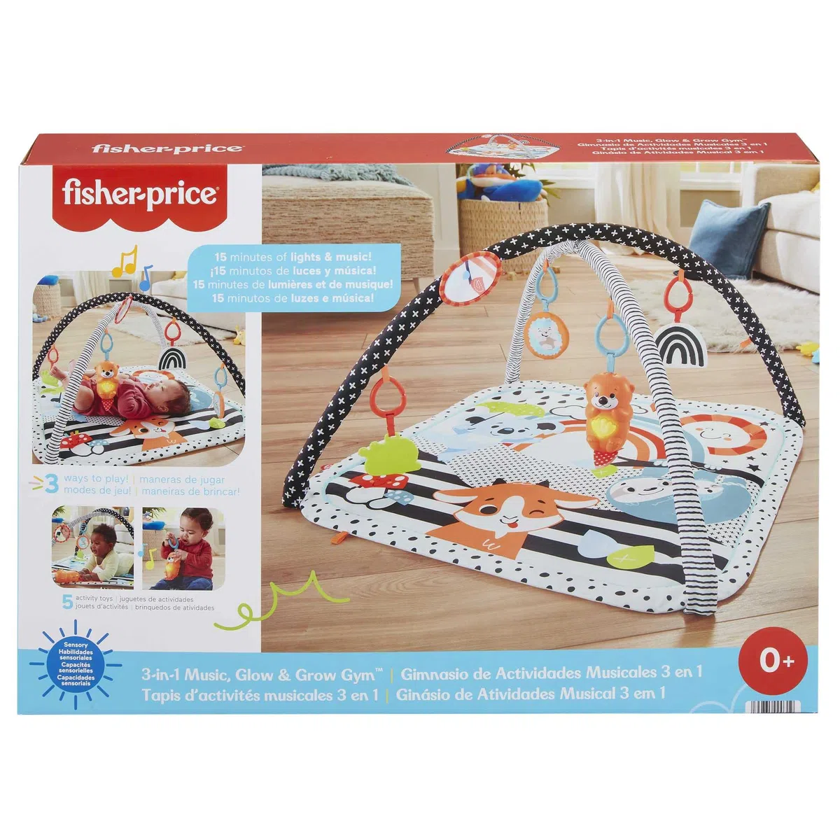 Fisher-Price Tierfreunde Kontrast-Spieldecke, Spielbogen, mit Musik und Licht, Krabbeldecke für Baby, zum Spielen im Bauchlage, Baby Ausstattung, ab Geburt, HPF39