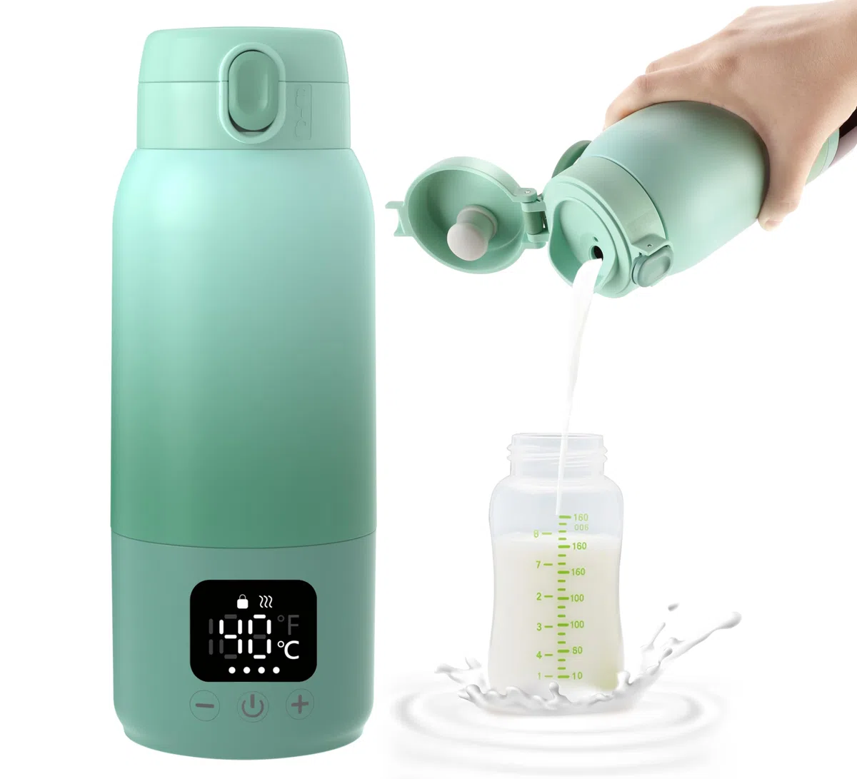 Tragbarer Flaschenwärmer Baby für Unterwegs, Schnelles Aufheizen Muttermilch und Wasser, Lange Akkulaufzeit mit 12000mAh Akku, 500ml Kapazität, Babyflaschen Wärmer für Zuhause, Camping, Reisen