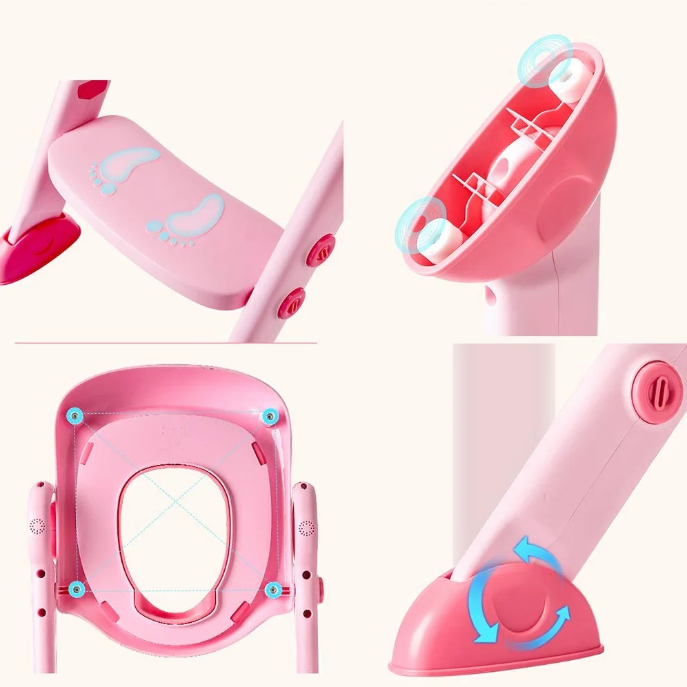 Toilette Töpfchen mit Trittleiter, Ergonomie Portable Einstellbar Töpfchentrainer Sicher Robust Falten Fußbank Zum Bad Junge Mädchen (Farbe : Rosa, Größe : A)