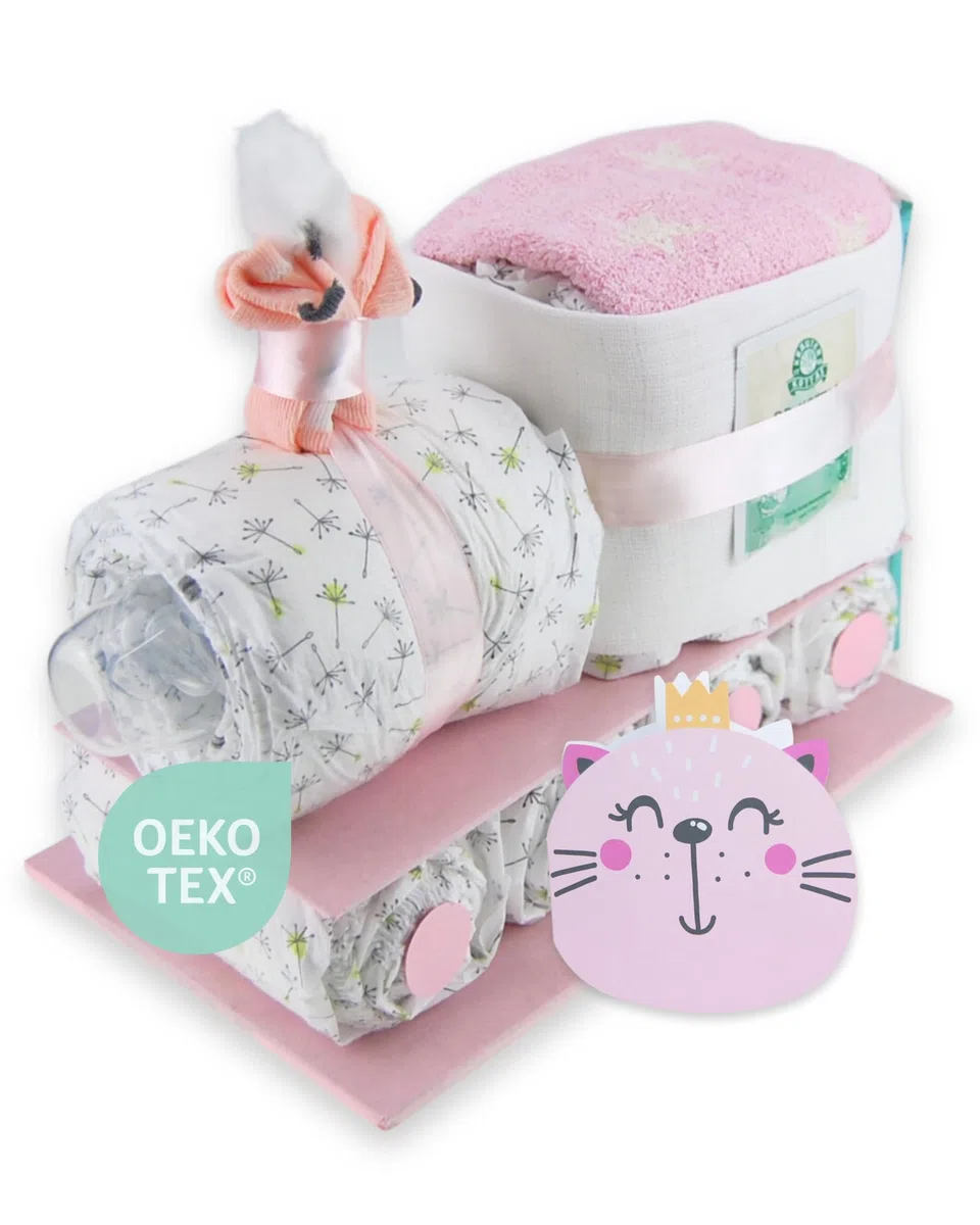 com – Windelzug für Mädchen in Rosa inkl. 29 LILLYDOO Windeln | Geschenk zur Geburt | Taufgeschenk | Geschenk zur Babyparty – Handgefertigte Windeltorte