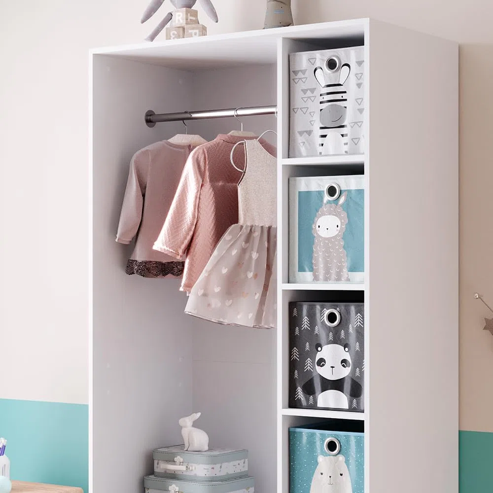 Vicco Kinderkleiderschrank Elmo, Weiß, 100 x 200 cm mit 2 Schubladen und Faltboxen, geeignet zur übersichtlichen Aufbewahrung von Kinderkleidung