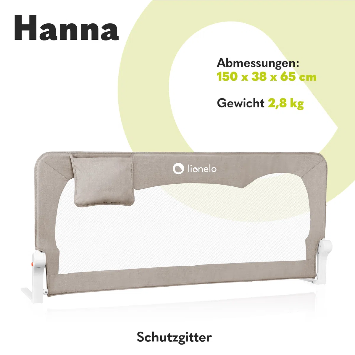 Lionelo Hanna Bettgitter Rausfallschutz 150 cm x 66 cm, zusammenklappbar um 180 Grad, luftiges Netz, einfache Montage, Standsafe-Blockade, SecureBelt, stabile Konstruktion