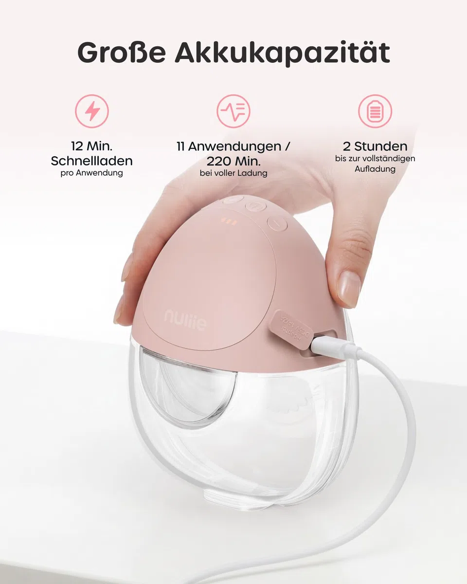 Nuliie JoyFlow Air Milchpumpe Elektrisch Freihändig, schlank & kompakt für effizientes Abpumpen, tragbare Milchpumpe mit 3 Modi & 12 Stufen, 27 mm Flansch mit 15/18/21/24 mm Einsätzen (2 Packs, Rosa)