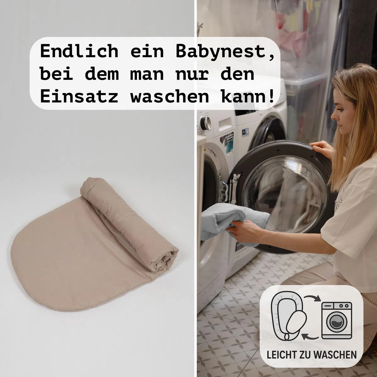 PaLulli® Extra Großes Babynest 100x60 cm | Set mit herausnehmbarer Einlage Baumwolle | Beidseitig nutzbares Kuschelnest für Babys | Handgefertigt, Atmungsaktiv & Sicher (Braun)