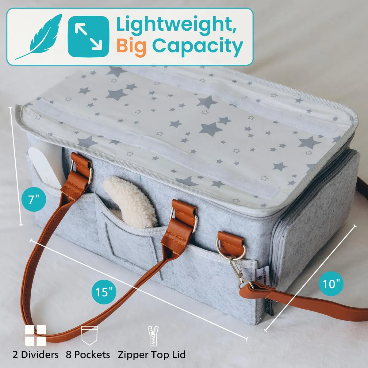 Wickeltasche mit Rolldeckel und herausnehmbaren Trennwänden – ideal für Kinderzimmer, Wickeltisch, Auto – Reisefreundliche Station