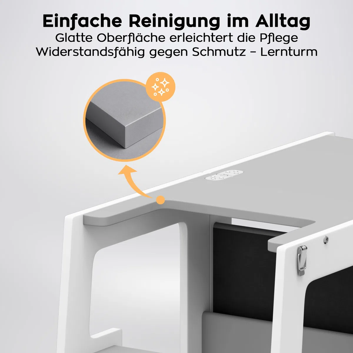 Tulano Mooby 35 Lernturm 3 in 1 für Kinder ab 1 Jahr - Stabil bis 60kg | Montessori Kitchen Helper umbaubar zu Tisch mit Stuhl & Maltafel - Kindermöbel aus MDF - Tritthocker Küche - Grau