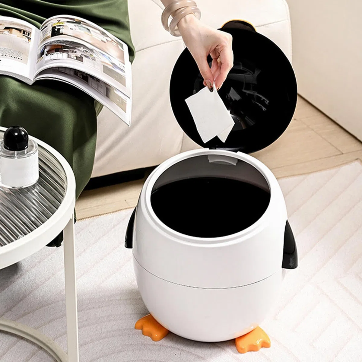 Pinguin-Mülleimer – Pinguin-Mülleimer | Mülleimer Für Unter Tische | Schreibtisch-Mülleimer | Abfallbehälter In Tierform | Pinguin-Mülleimer, Schreibtisch-Mülleimer | Papierkorb Für Das Schlafzimmer I