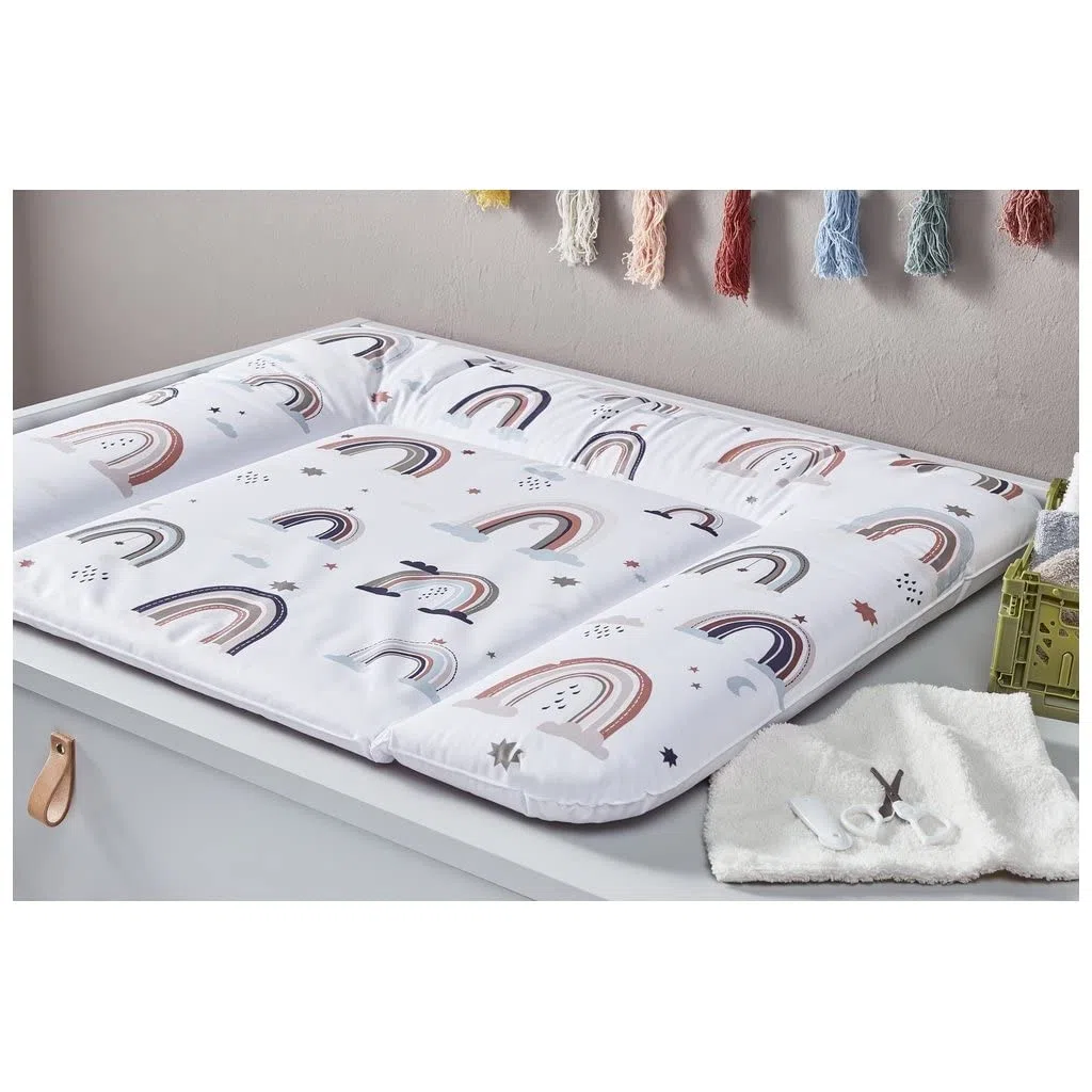 Rotho Babydesign Wickelauflage Breit (85 x 72 cm) - wickelauflage - wickeltischauflage - abwaschbar - wickelmatte - wasserdicht - Motiv Boho Rainbow