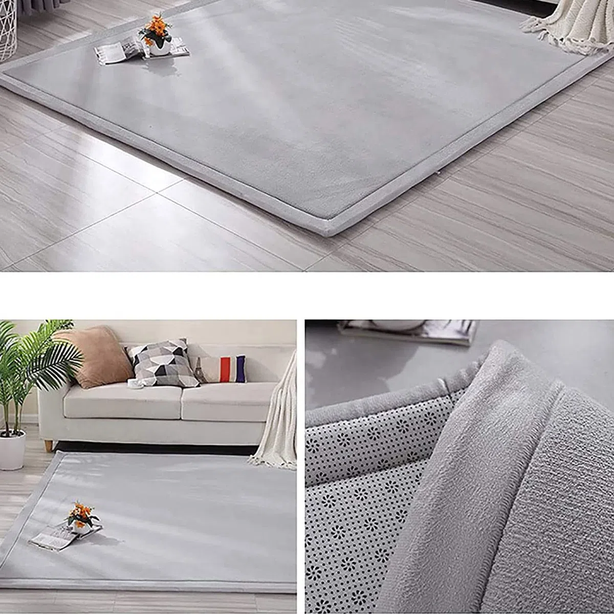 Baby-Krabbelmatte, großer Teppich, weicher Korallensamt, rutschfeste Tatami-Yogamatte, weicher Teppich für Wohnzimmer, Schlafzimmer (90 x 200 x 2 cm, Grau)