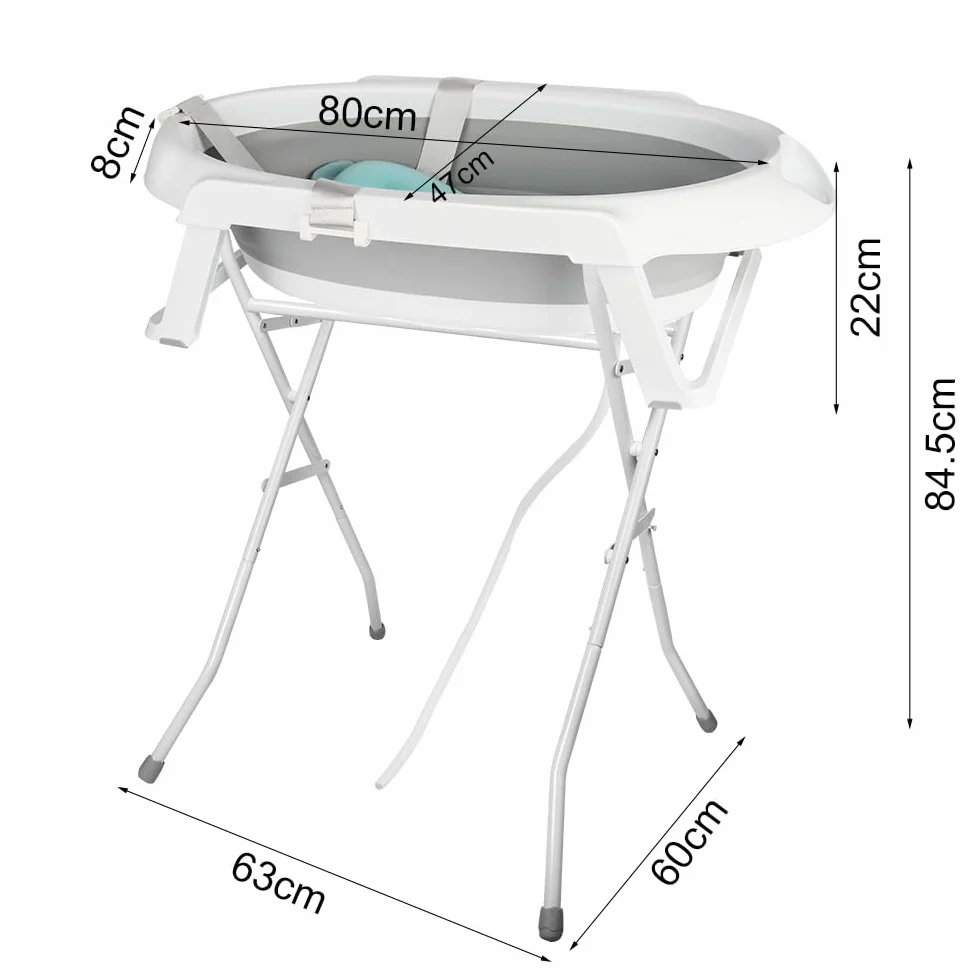 Homewell Tragbare Babybadewanne mit Ständer und Aufbewahrungsbox, tragbare Reisedusche, Kinderbadewanne geeignet für Neulinge, kein Bücken, 66 x 61 x 82 cm (Grau)