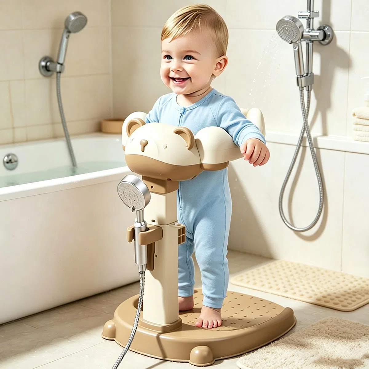 Kinder Duschständer Höhenverstellbarer Anti-Rutsch-Sitz Abnehmbar | Duschhilfe Badesitz für Badewanne Badezimmer Zuhause Studentenwohnheim Hotel Wickeln