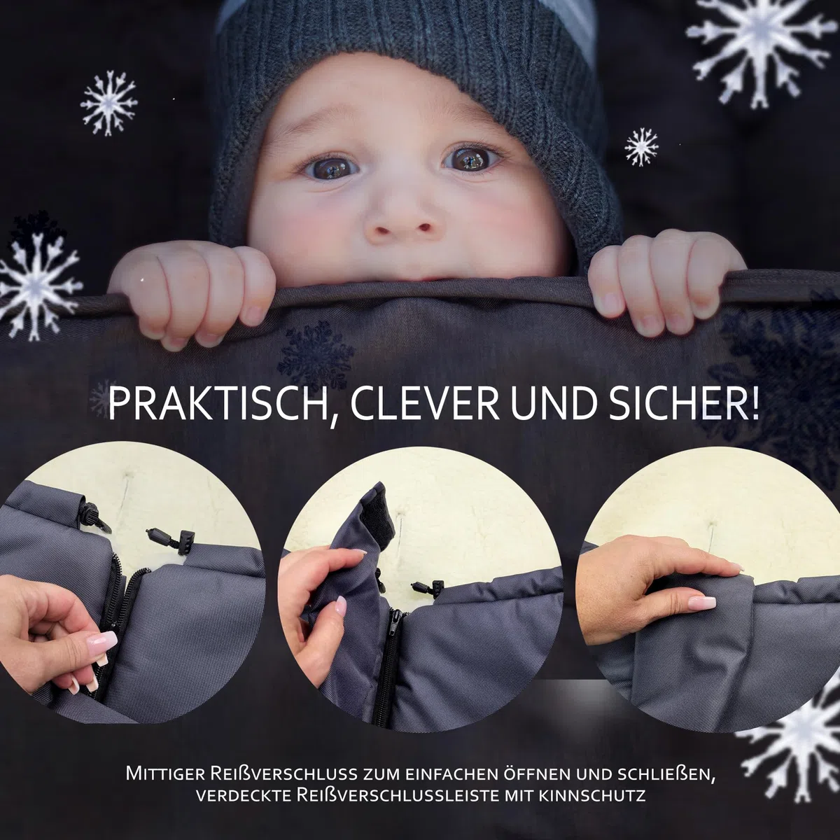 BambiniWelt by Rafael K. Winterfußsack – universaler Fußsack für Kinderwagen, Buggy & Schlitten in Mumienform – Lammwolle, größenverstellbar (90–110 cm), warm, waschbar & windabweisend (schwarz)