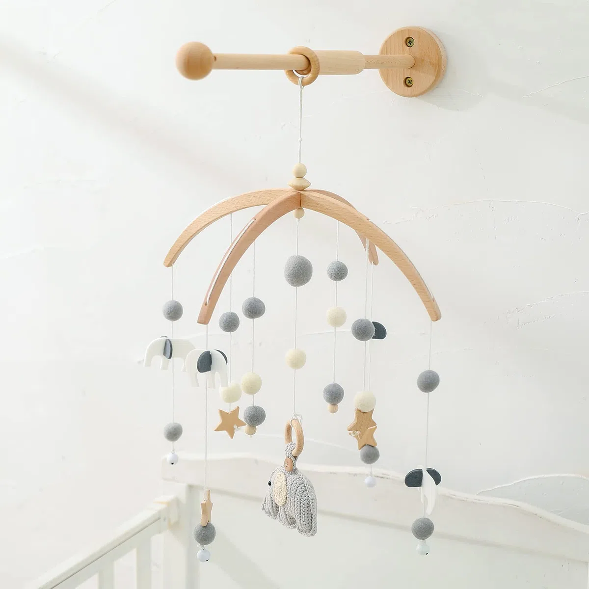 Mamimami Home 1pc Mobile Halterung Holz Mobile Baby Spieluhr Baby Mobile Gestell Mobile Wickeltisch Bettklingel Halterung （An der Wand montiert）