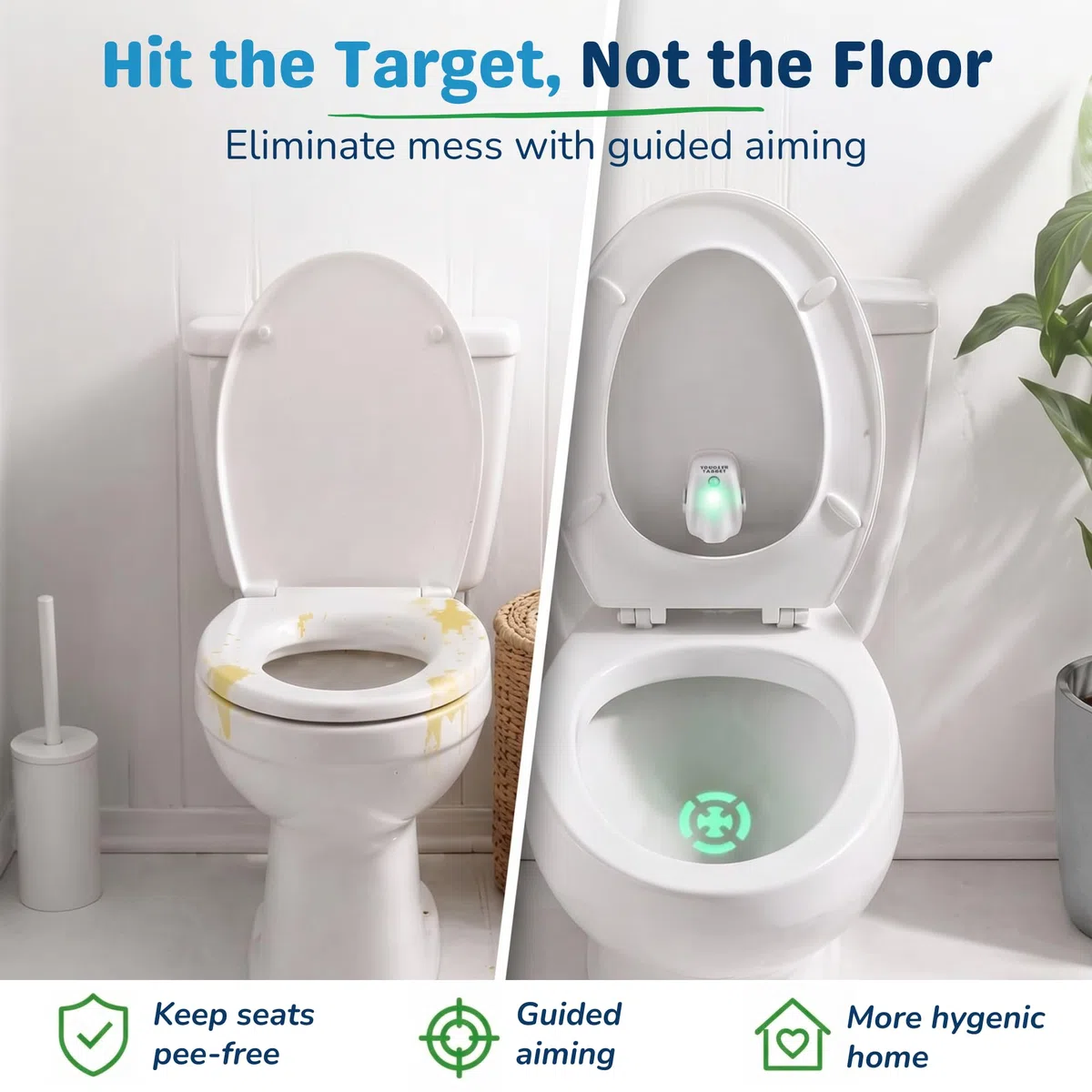 Verstellbares Töpfchentoiletten-Ziel mit Bewegungssensor, Bullseye-Beleuchtung und Nachtlicht, Präzisionstraining – ideal für das Töpfchentraining von Jungen (2 Packungen)