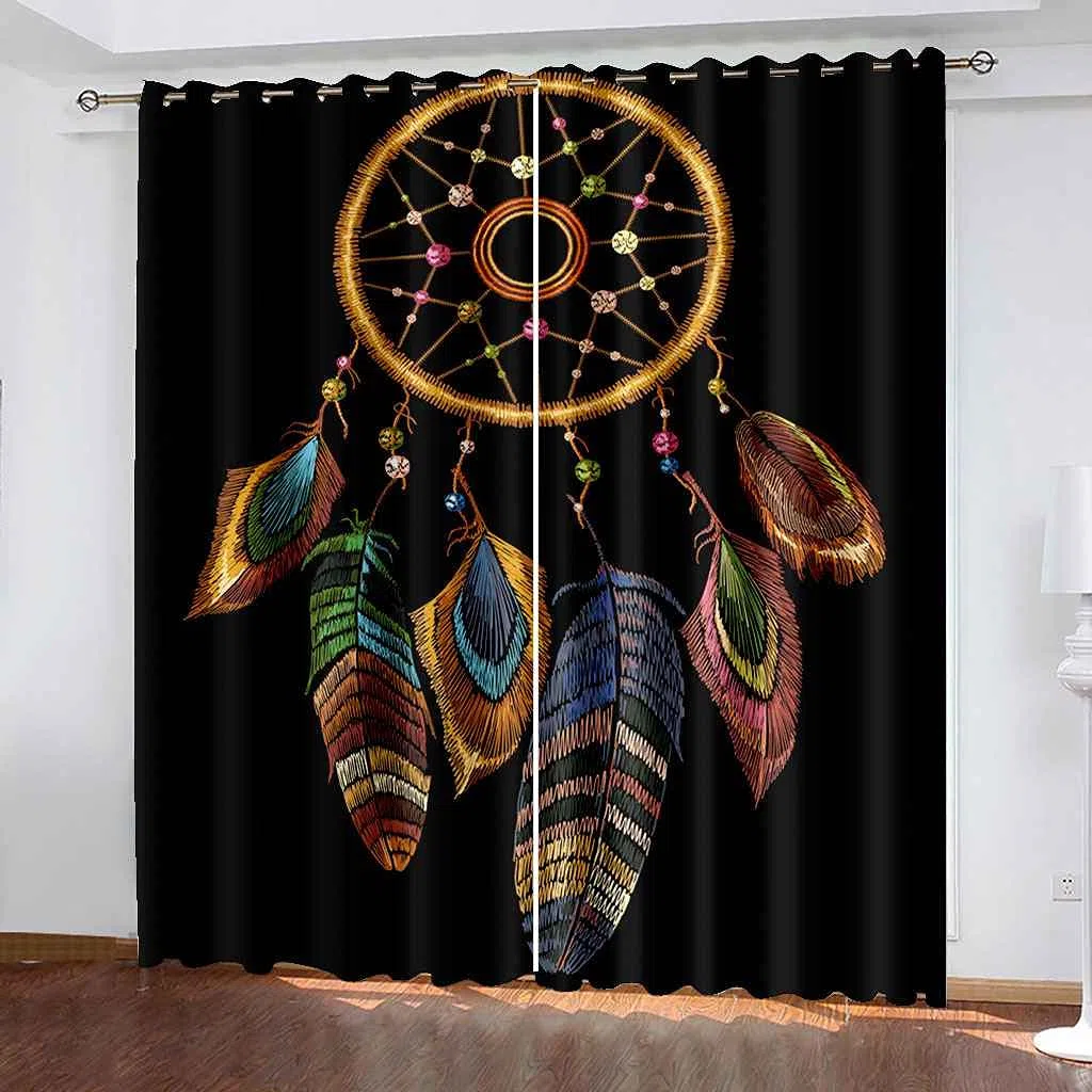 Vorhänge Verdunkelungsvorhang Kinderzimmer Traumfänger 220x215cm 3D-Druck Ösen Gardinen Wärmegedämmt Blickdichter Vorhang Für Jungen Mädchen Kinder Schlafzimmer Spielzimmer