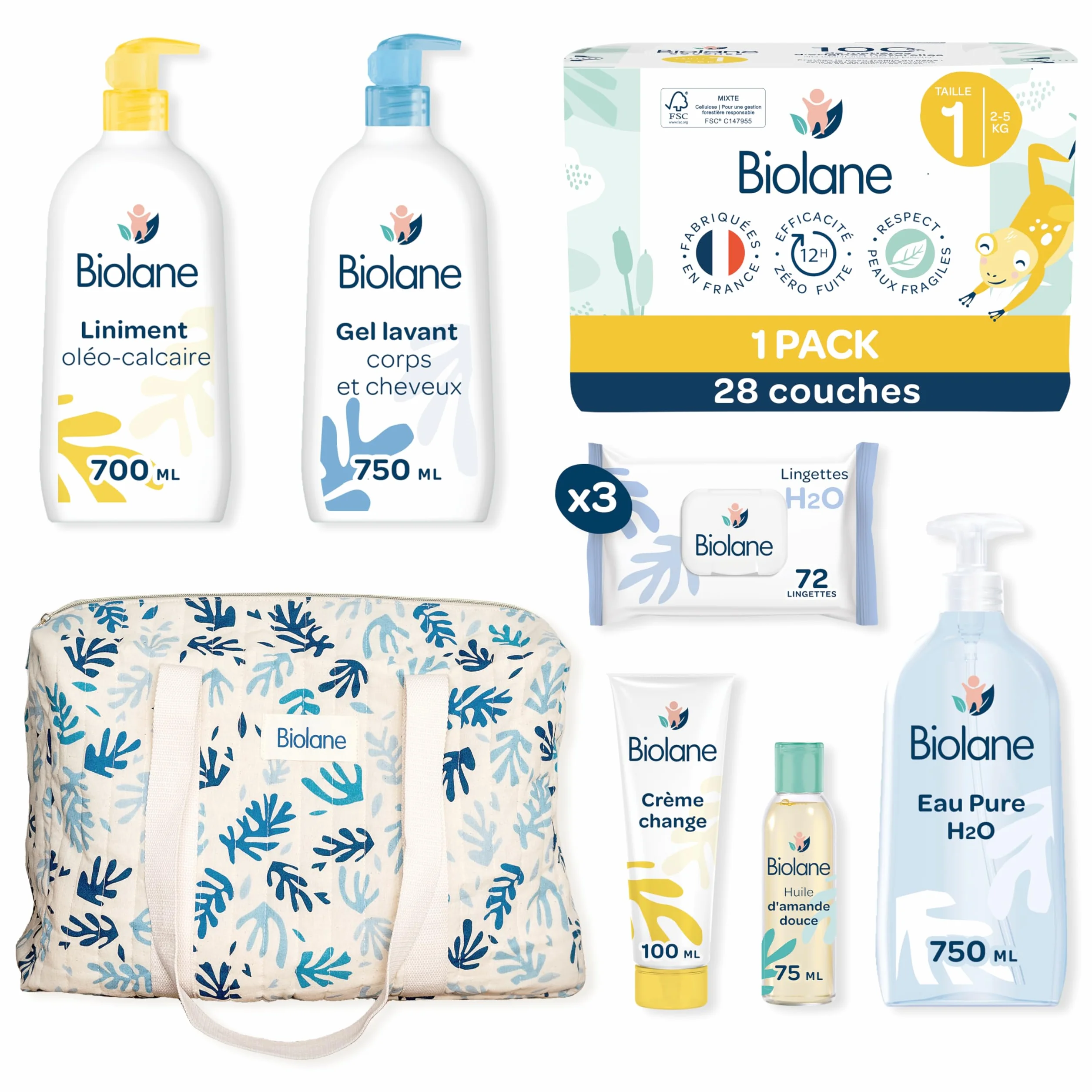 Biolane Mutterschafts-Set – Pflegeset für Babys – Wickeltasche & Pflege für Babys – Windel, Tücher H2O …