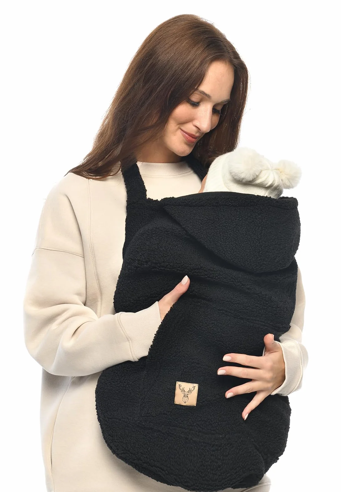MijaCulture Tragecover M025 TEDDY – Universaler Bezug für Babytrage, Tragetuch & Cape, Warmes Cover für Babys (Schwarz)