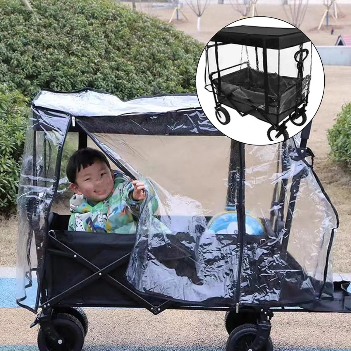 Bollerwagen Regenverdeck Transparent Regenschutz für Bollerwagen Kinder Regenabdeckung für Handwagen Faltbare Strand RegenschutzhüLle Verdeck für Bollerwagen Falt(Size:Regenschutz 2pcs,Color:Schwarz)