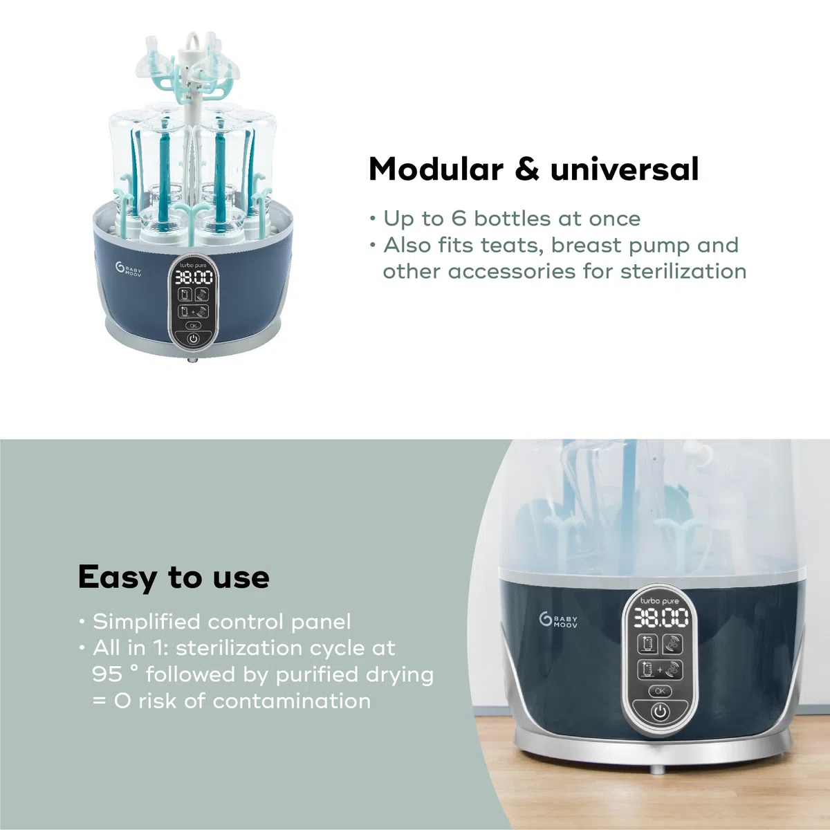 Babymoov Turbo Pure Dampf-Sterilisator und Babyflaschentrockner mit HEPA-Filter