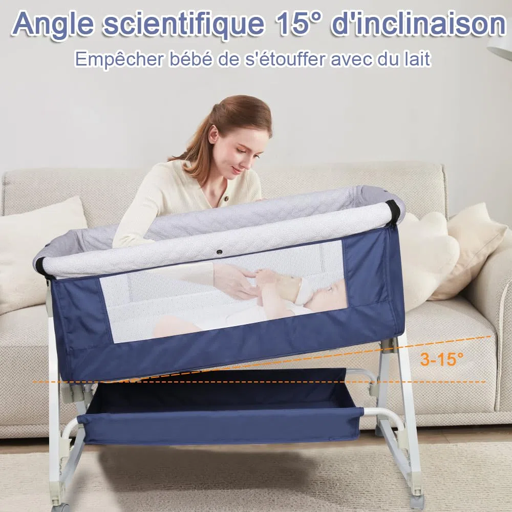 homewell 2 en 1 Lit Cododo Bebe Pliable, Berceau Cododo 0-30 Mois, 6 Réglages de Hauteur, Berceau bébé Mobile Lit d'Appoint, Grand Panier, Apportez UNE moustiquaire (Bleu Marine, 95 * 50*(98-110) cm)
