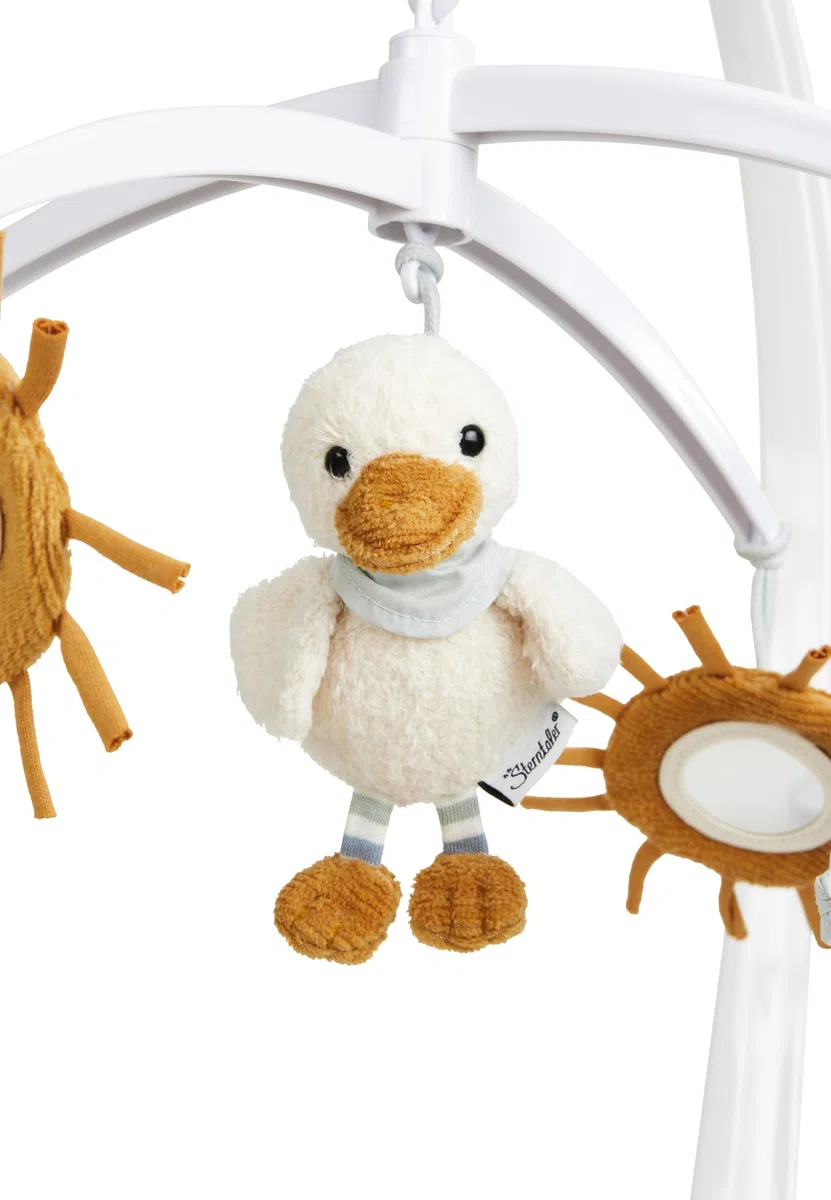 Sterntaler Baby Mobile Ente Edda Lou, Musikmobile für Jungen und Mädchen mit der Melodie Brahms Wiegenlied und weißen Gestänge, Einschlafhilfe