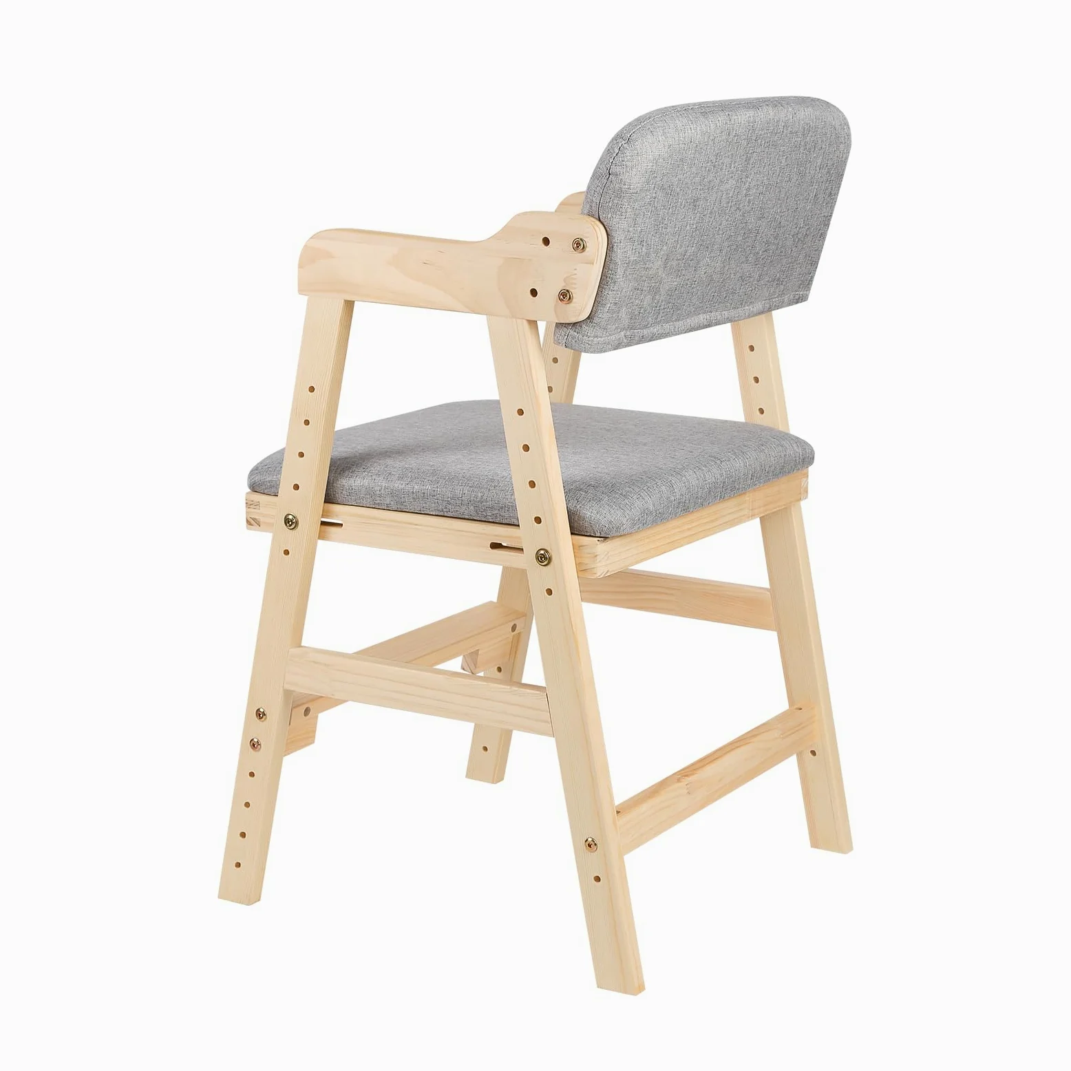 Hochstuhl aus Holz, verstellbar, Lehrstuhl,kinderstuhl,hochstühle,bis 90 kg für Kinder und Erwachsener aus hochwertigem Buchenholz, 1-12 Jahre,48 x 46 x 78 cm – Grau
