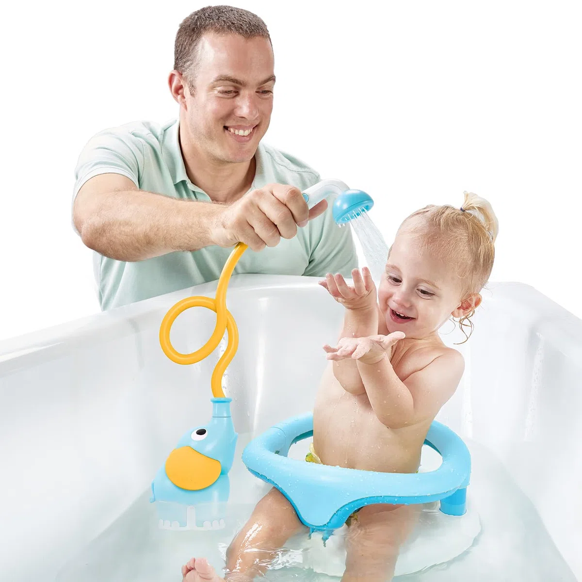 Yookidoo Fiesta Spielmatte & Baby Duschkopf Bundle – XL Spieldecke 145 x 100 cm mit Sensorischem Spielzeug + Elefanten Baby-Badewannen Duschkopf