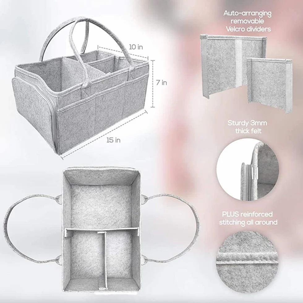Windel Organizer, tragbare Wickeltasche Filz Baby Windel Organizer mit austauschbaren Fächern für Wickeltisch, Beißring, Windel, Lätzchen, Dusche Geschenkkorb