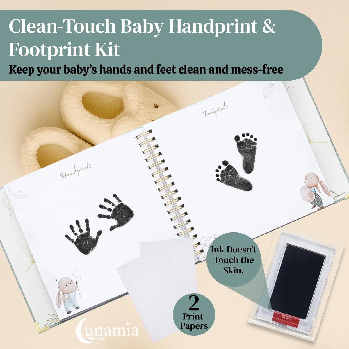 Baby Erinnerungsbuch Andenken Journal - First 5 Years Gender Neutral Neugeborenes Fotoalbum & Meilensteinbuch mit Hand & Fußabdruck Kit Scrapbook Geschenk für Babyparty (Grün)