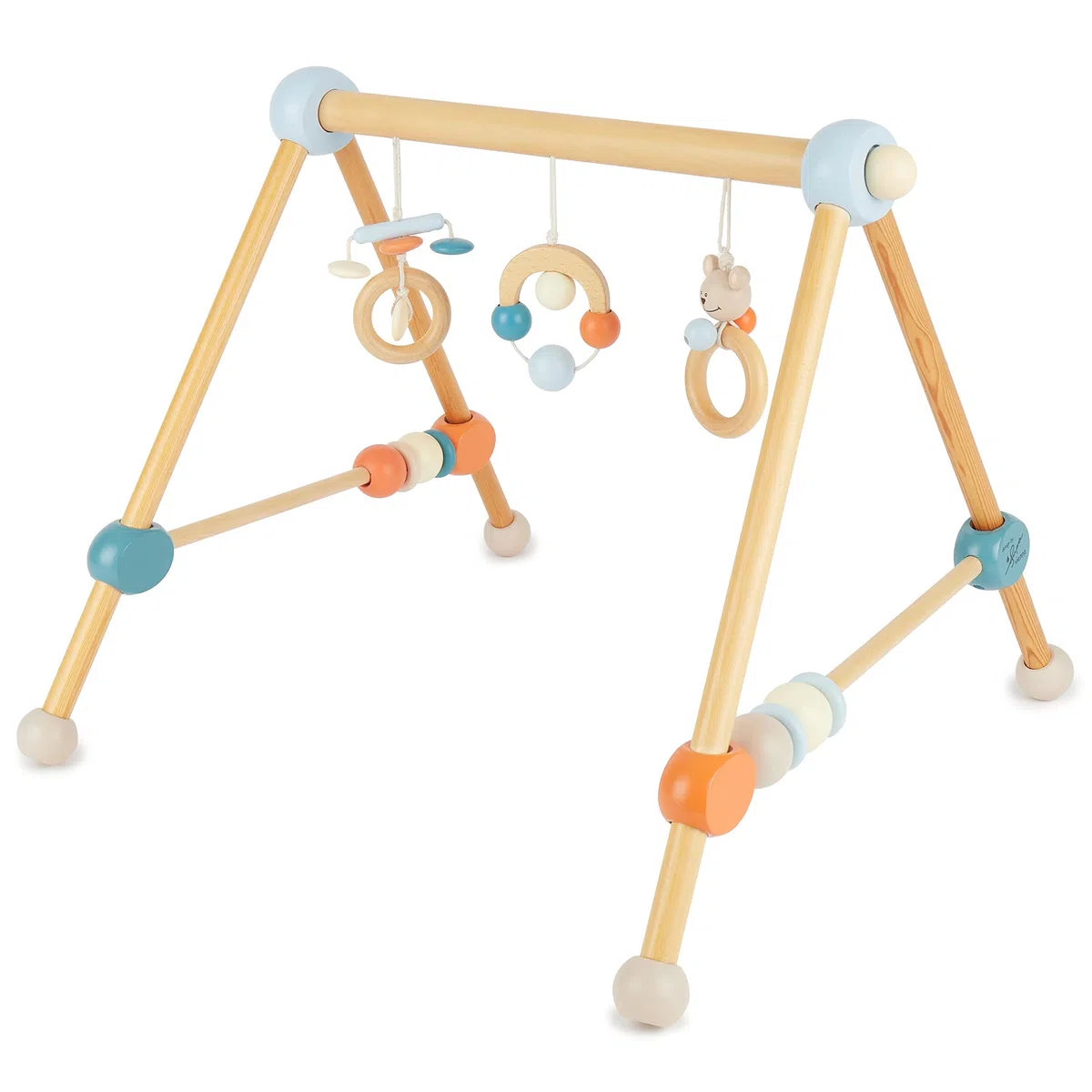 Bieco Spieltrapez | Spielbogen für Babys -Figuren, Rasseln, Kugeln | Spielebogen Holz Baby | Spieltrapez Baby Mobile Holz | Activity Center Baby Gym Spielzeug