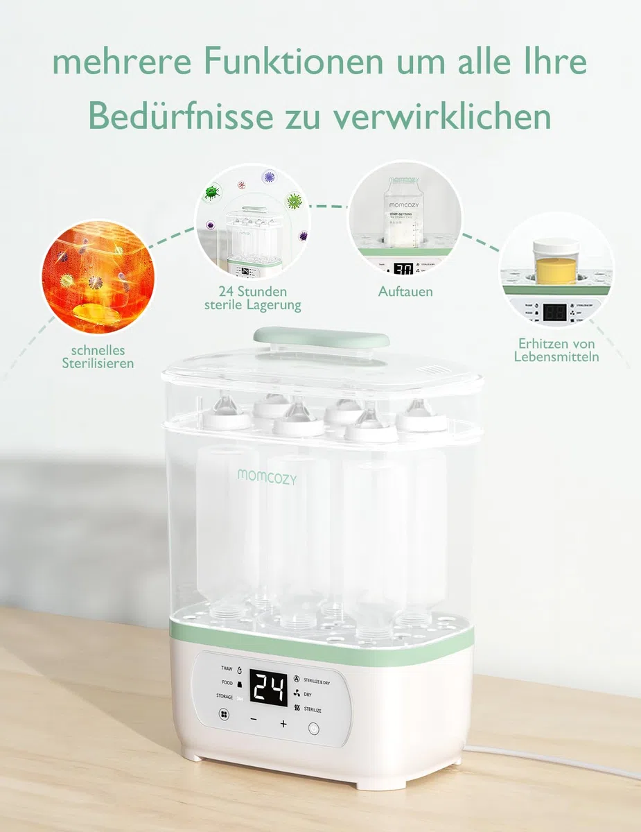 Momcozy Elektrischer Dampfsterilisator für Babyflaschen – 3-in-1 Sterilisiert & Entkalkungstab für Babyproduct wie Milchpumpem, Flaschenwärmer, Bottle washer, Sterilisator für Babyflaschen