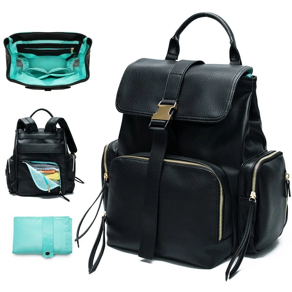 MISS FONG Baby Changing Bag Backpack Leather Nappy Changing Backpack Diaper Bags with Insulated Pockets Baby Bags for Mom and Dad, maternity bag