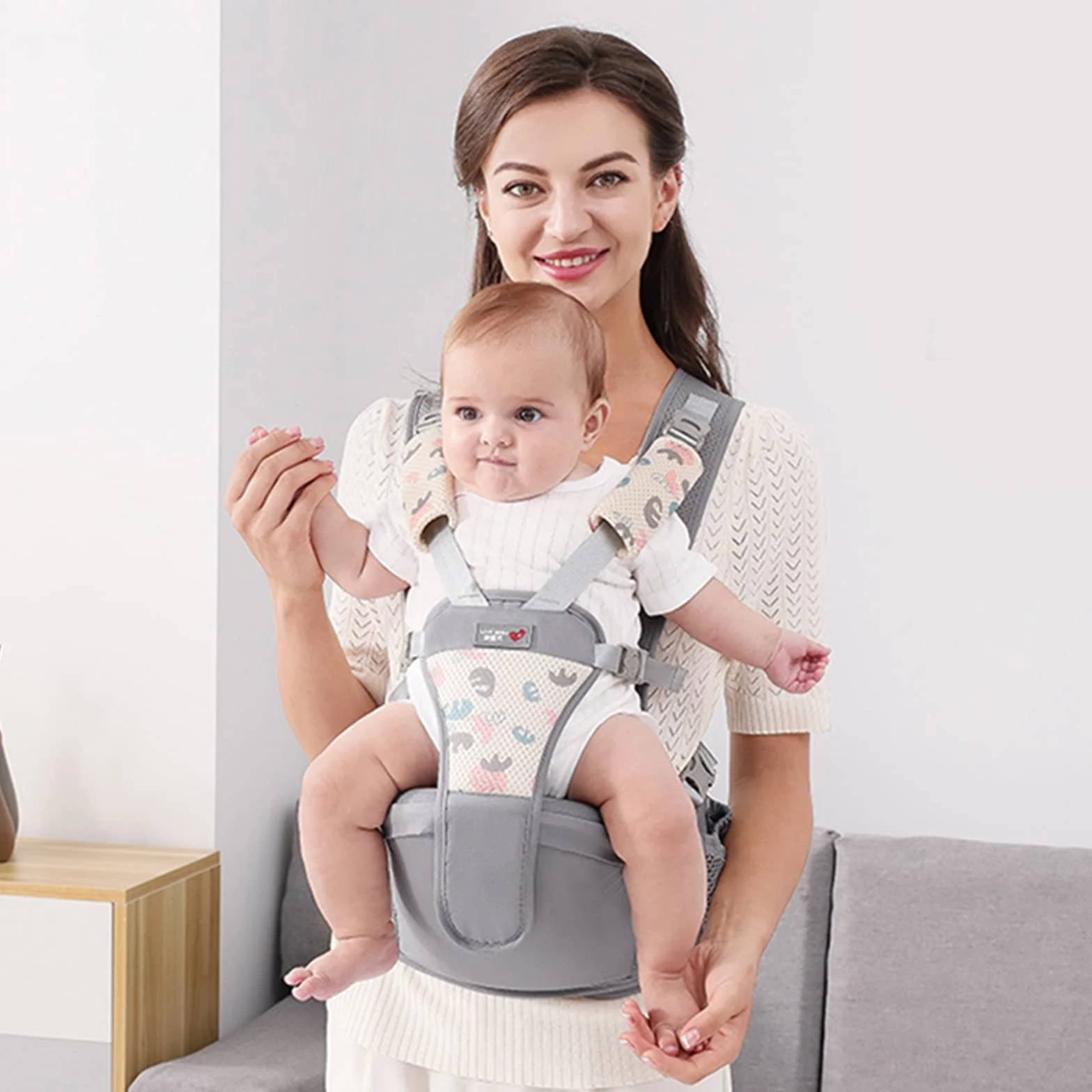 SONARIN Einfache Babytrage Hüftsitz,Multifunktionale Atmungsaktive Babytragetasche Baby Hüftsitz Kindertrage Ergonomische Baby Tragesystem Bauchtrage Rückentrage für 0-36 Monate(Grau)