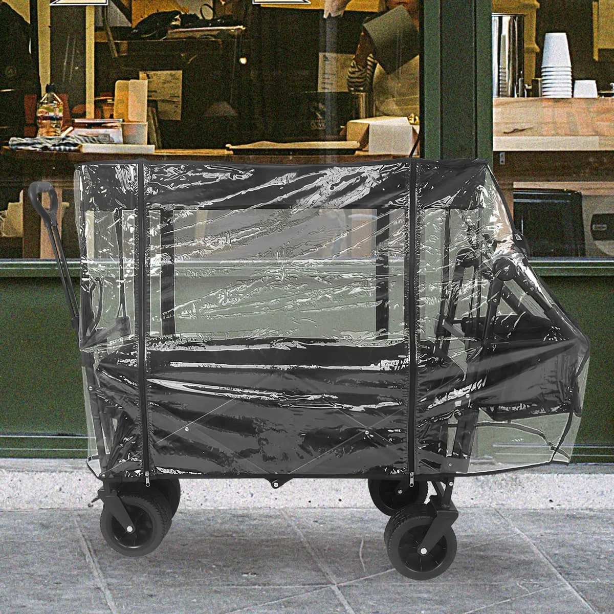Transparente PVC Wagenabdeckung Faltbar und Verschleißfest | Gartenwagen und Bollerwagen, Geeignet für Picknick und Camping, Klare Hülle mit Wetterfester Ausführung