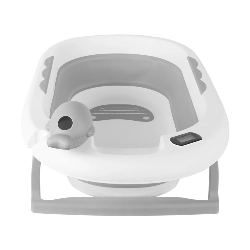 Faltbare Babybadewanne mit Standfuß – Große Badewanne XL mit Ständer/Sitz und Drainage-Set – Babywanne von Geburt bis 3 Jahre – Babygeschenk – (Stil 5) 81,5 x 48 x 21 cm – Grau