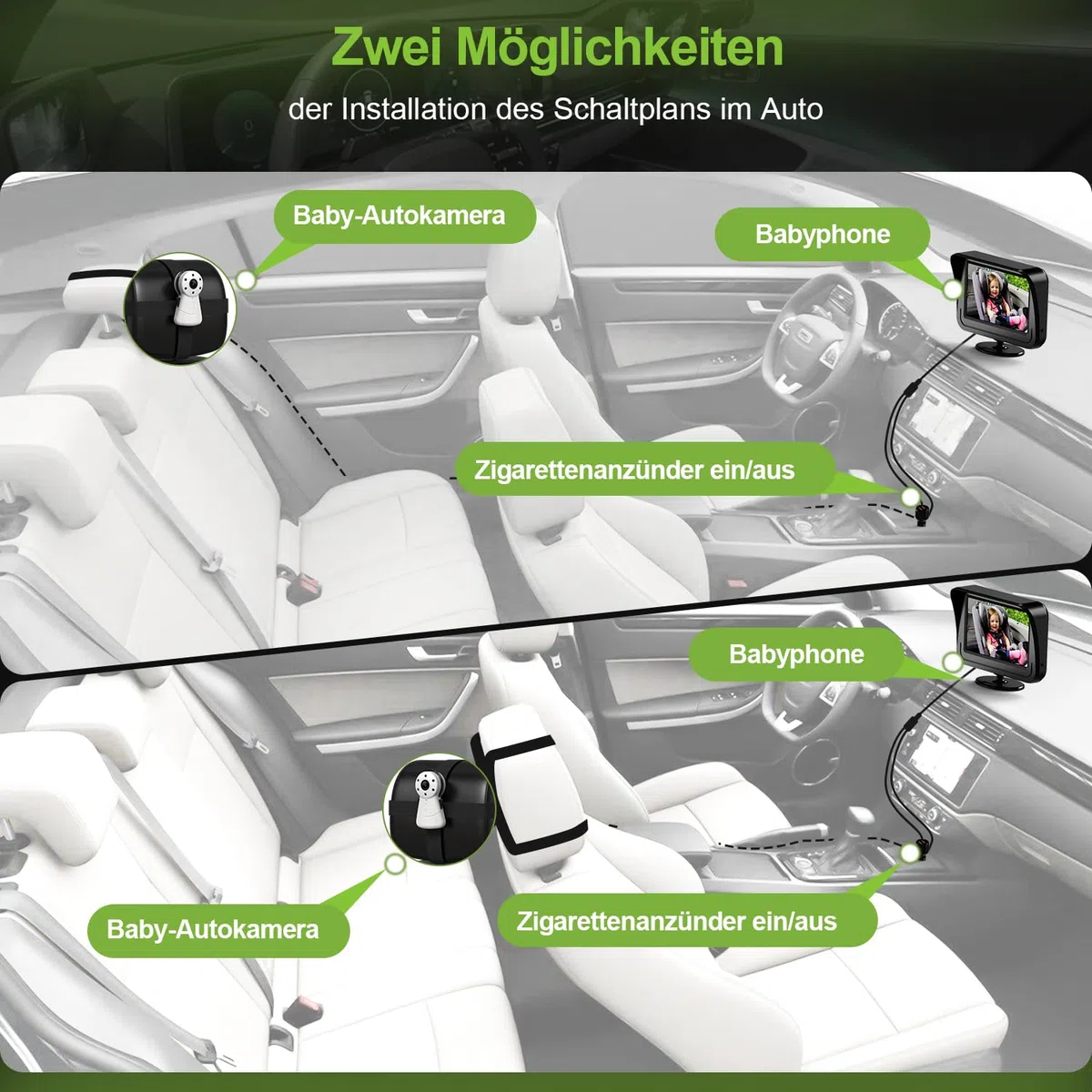 Baby Kamera Auto mit 4.3" Display, Spiegel auto baby rückbank 1080P,Babyautospiege mit HD Nachtsicht und 120°-Betrachtungswinkel,Auto-Babyphone einfache Installation Cigarette Lighter,Schwarz