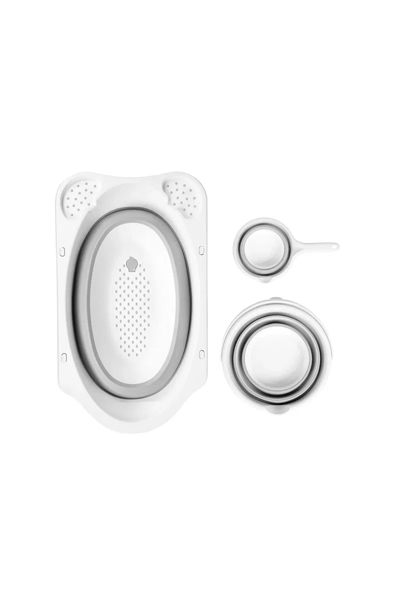 Große Faltbare Babywanne, Babywannen Set mit 33Liter, Baby Wanne Inkl. Badewanneneinsatz, Baby-Haarwaschbecher und Eimer. Babybadewanne Faltbar für Babys 0-6 Jahre, 82 x 48 x23 cm