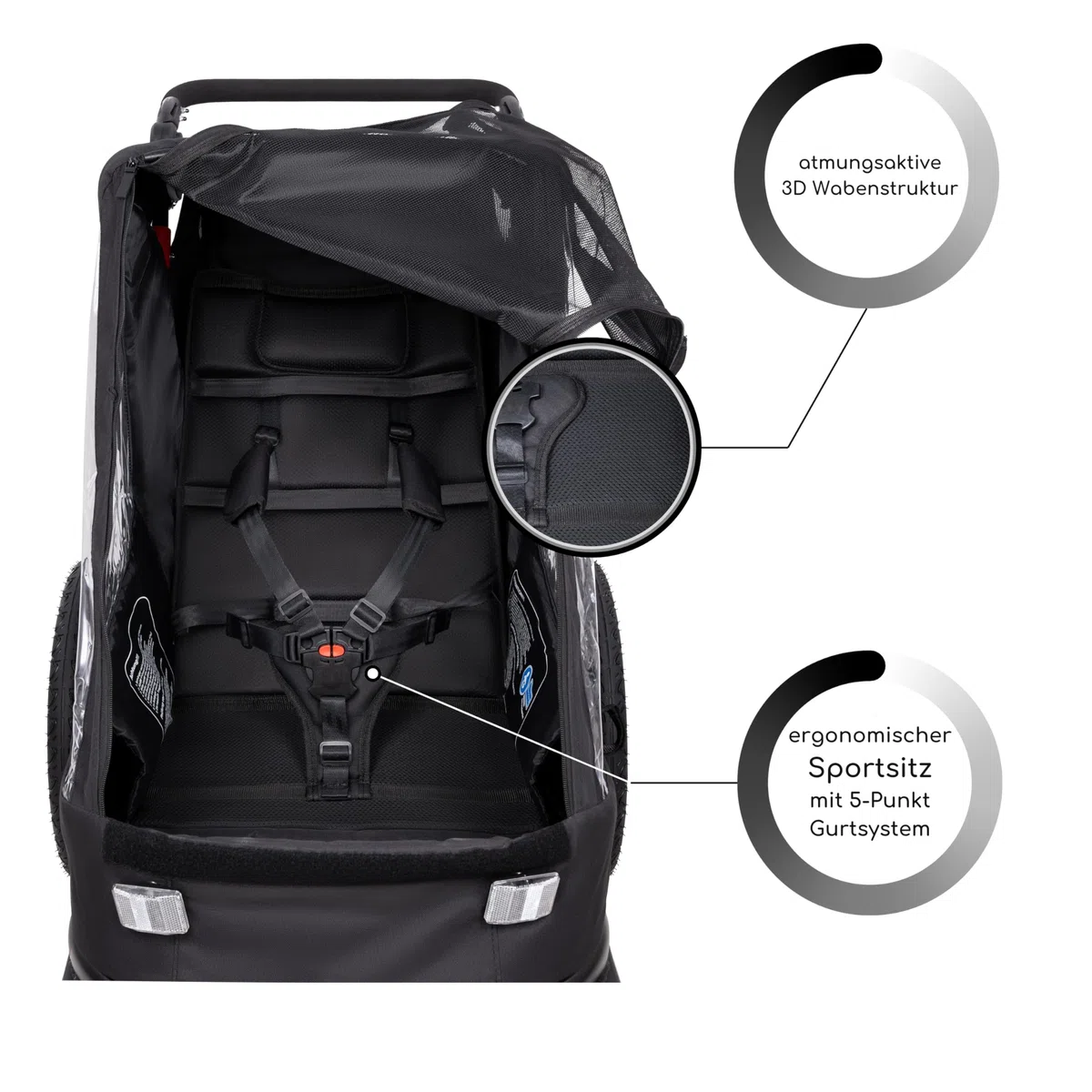 Sportlicher Kinderfahrradanhänger Einsitzer 1 Kind 3in1 Set Buggy Jogger Kinderwagen