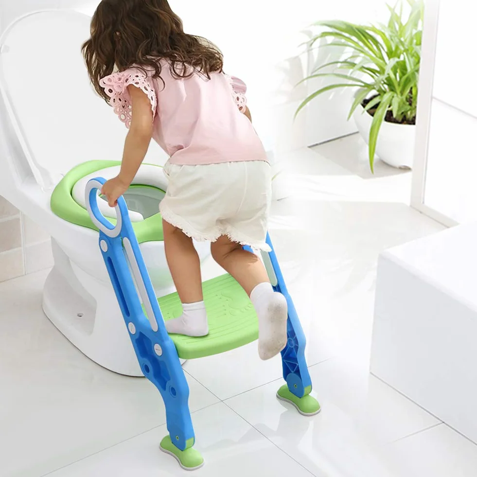 Kinder Toilettensitz, Höhenverstellbar Kindertoilette faltbar Toilettentrainer mit Leiter und Griffe Töpfchen Trainingssitz für Training Babyform die Gewohnheit der unabhängigen Toilette