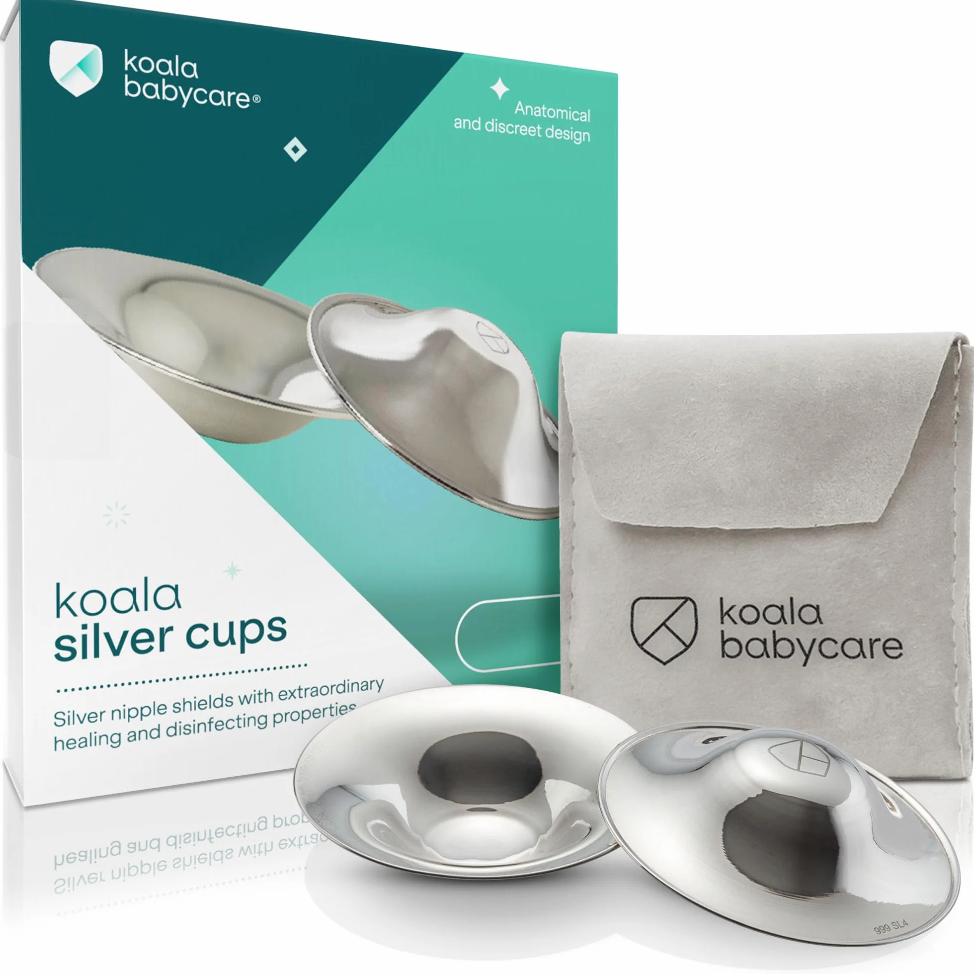 Koala Babycare Silberhütchen 2 Stück Stillhütchen Standardgröße Silber Brustwarzenschutz