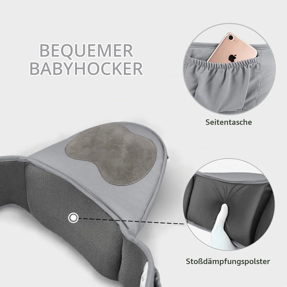 SONARIN Front Premium Hipseat Babytrage, Multifunktional, Ergonomisch, 100% Baumwolle, Schmetterlingsdrehschnalle, 6 Tragende Positionen,Angepasst an Ihr Kind wachsende,Ideal Geschenk(Grau)