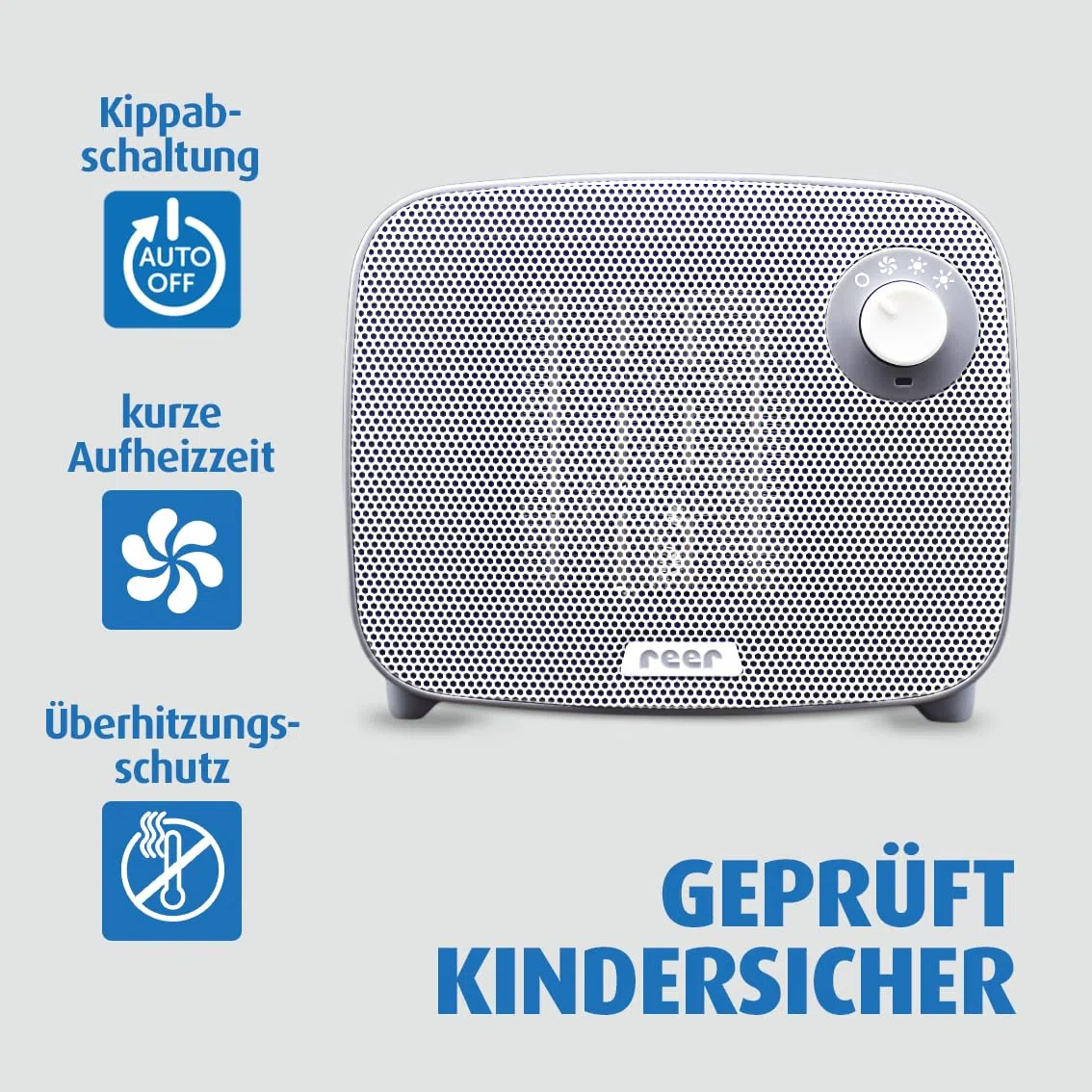Reer FeelWell Air Heizlüfter für Babys 3in1 - Zuverlässig, Wärmend, Sicher - 2 Wärmestufen und Kühlfunktion, anthrazit