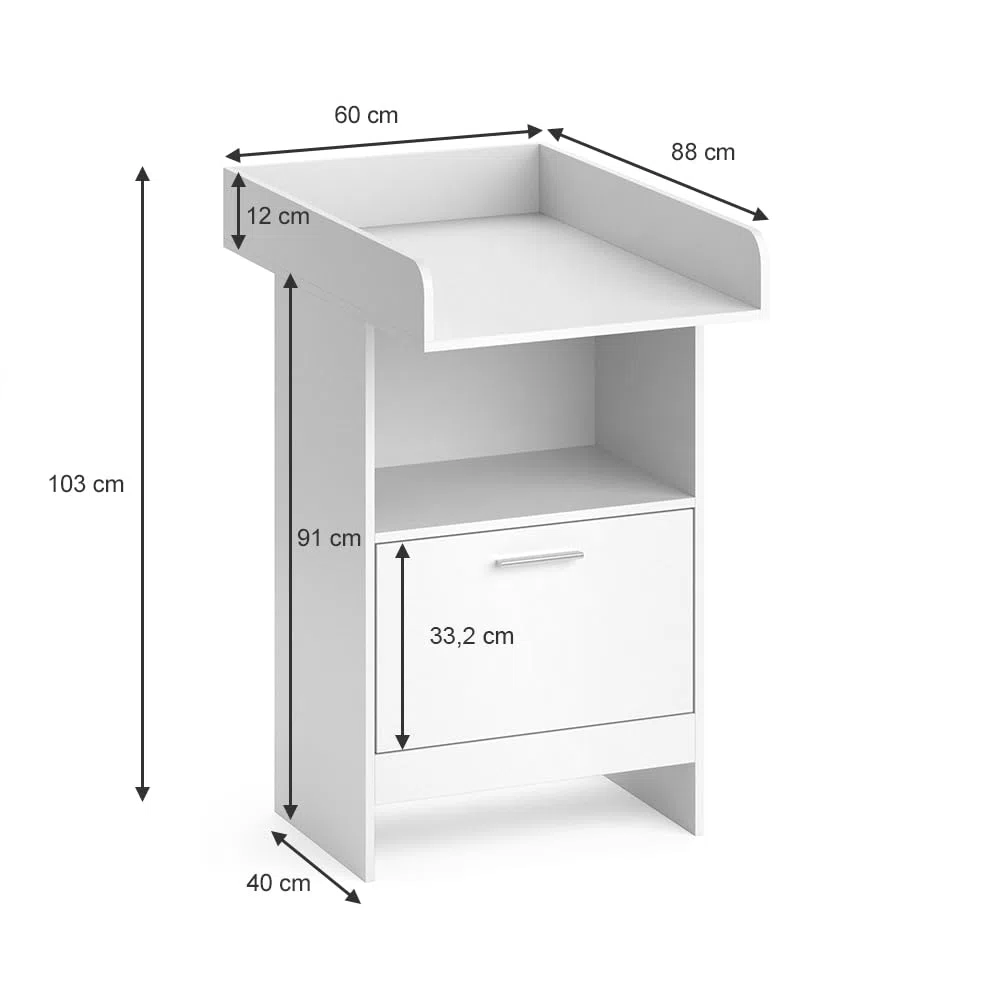 Vicco Wickelkommode Leo, Weiß, 60 x 103 cm | mit Schublade, mit offenem Regal für schnellen Zugriff auf Pflegeutensilien
