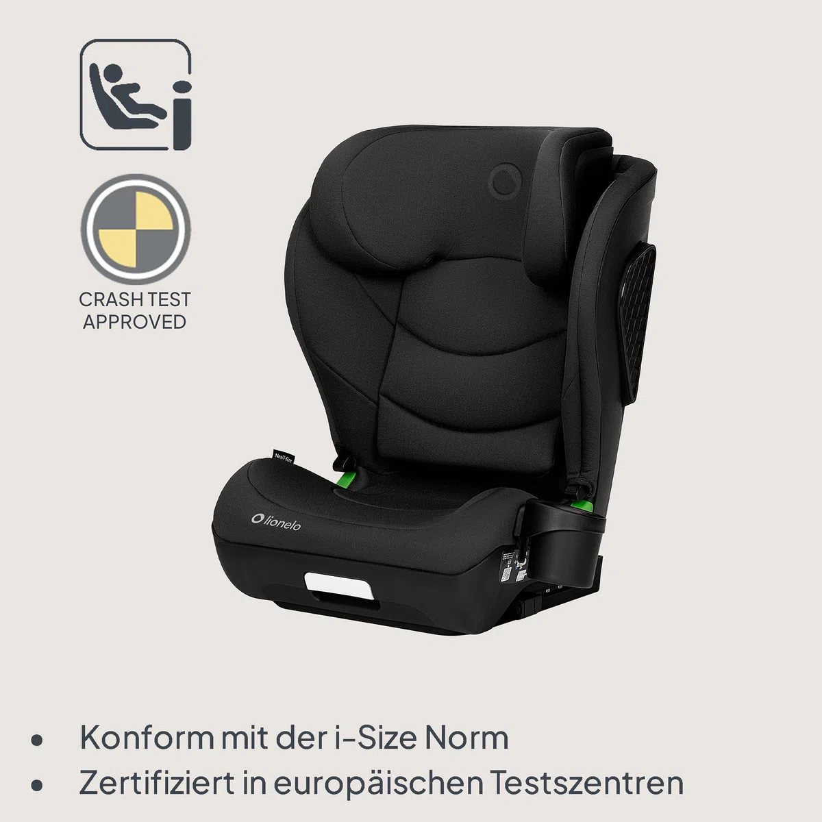 LIONELO NEAL I-SIZE Kindersitz, Gruppe 2 3, von 100-150 cm | Von ca. 3 bis 12 Jahren Befestigung ISOFIX oder ohne Gurte Verstellbare Kopfstütze Seitenschutz Armlehnen Standard R129