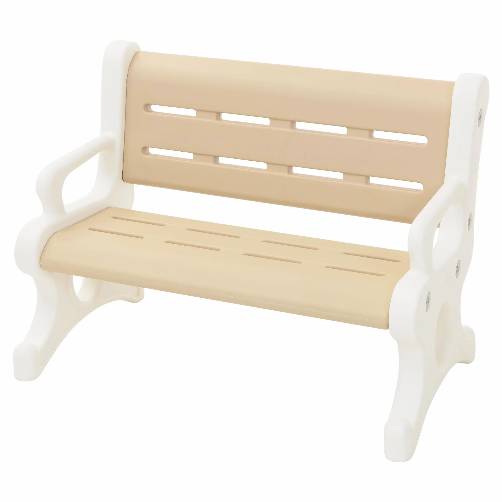 Joyz Kindersitzbank Outdoor aus Kunststoff, Sitzbank für Kinder ab 3 Jahre, Braun-Weiß, Kinderbank wetterfest mit Armlehnen, Kippschutz & Stecksystem, Kleine Bank mit 2 Sitzplätze, 81,5x59,5x48 cm