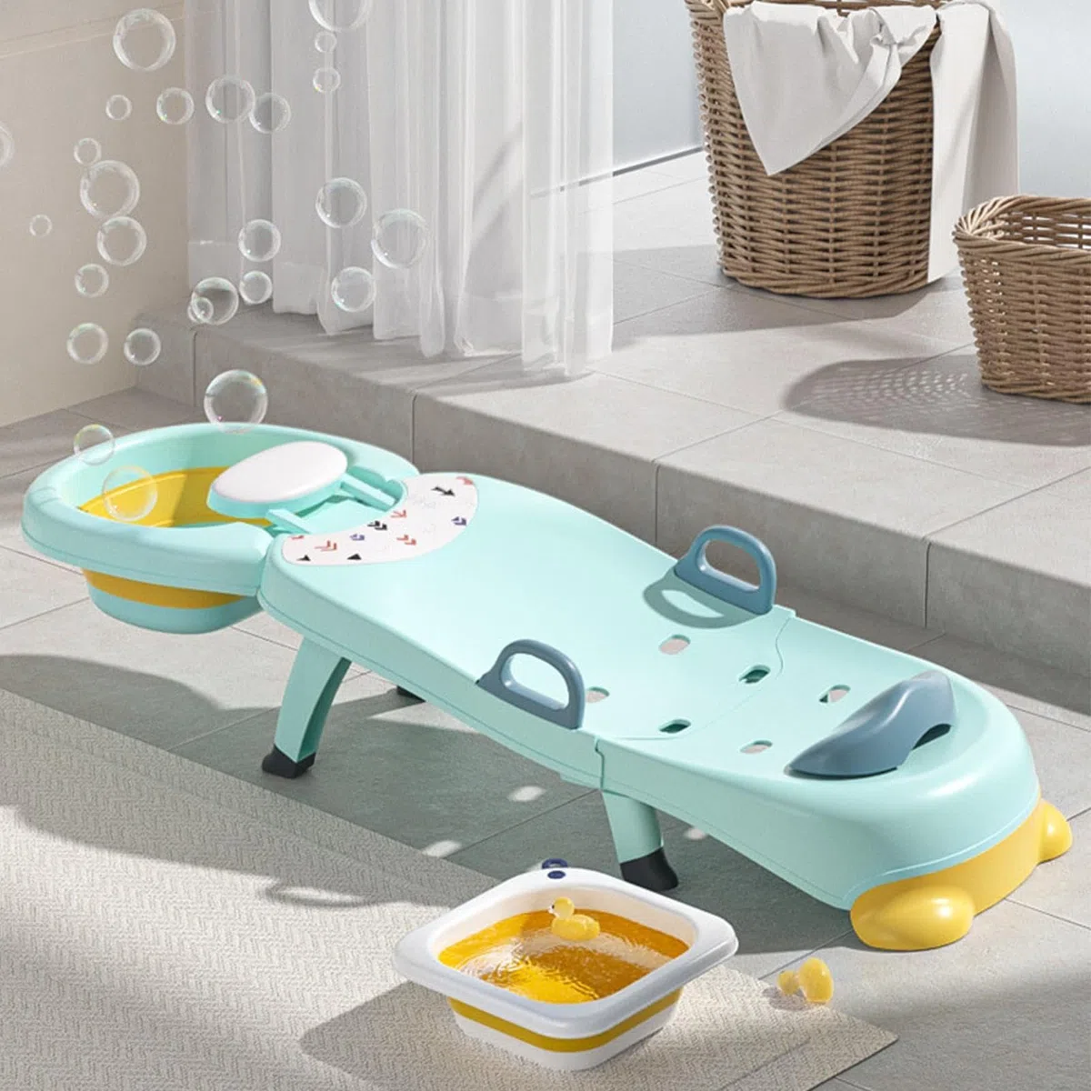 Kinder-Shampoo-Stuhl – Faltbarer Shampoo-Salon-Sitz, Haarwasch-Salon | Stuhl | Anti-Rutsch-Haarwaschstuhl Für Kleinkinder, Verstellbarer Sitz Für Den Haarwaschsalon Für Kinder, Kinder-Shampoo-