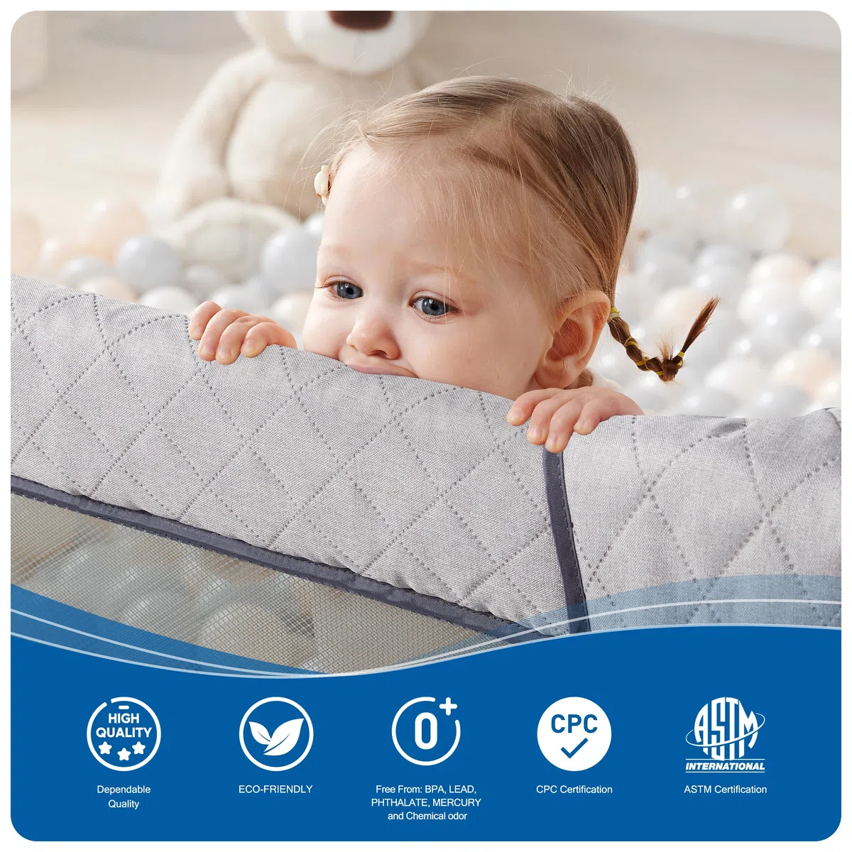 Sweeby Baby Laufstall, Faltbarer Spielhof, Extra Großer Babyzaun für Drinnen & Draußen, Sicherer Laufstall für Babys und Kleinkinder (Space Gray, 200 x 180 cm)