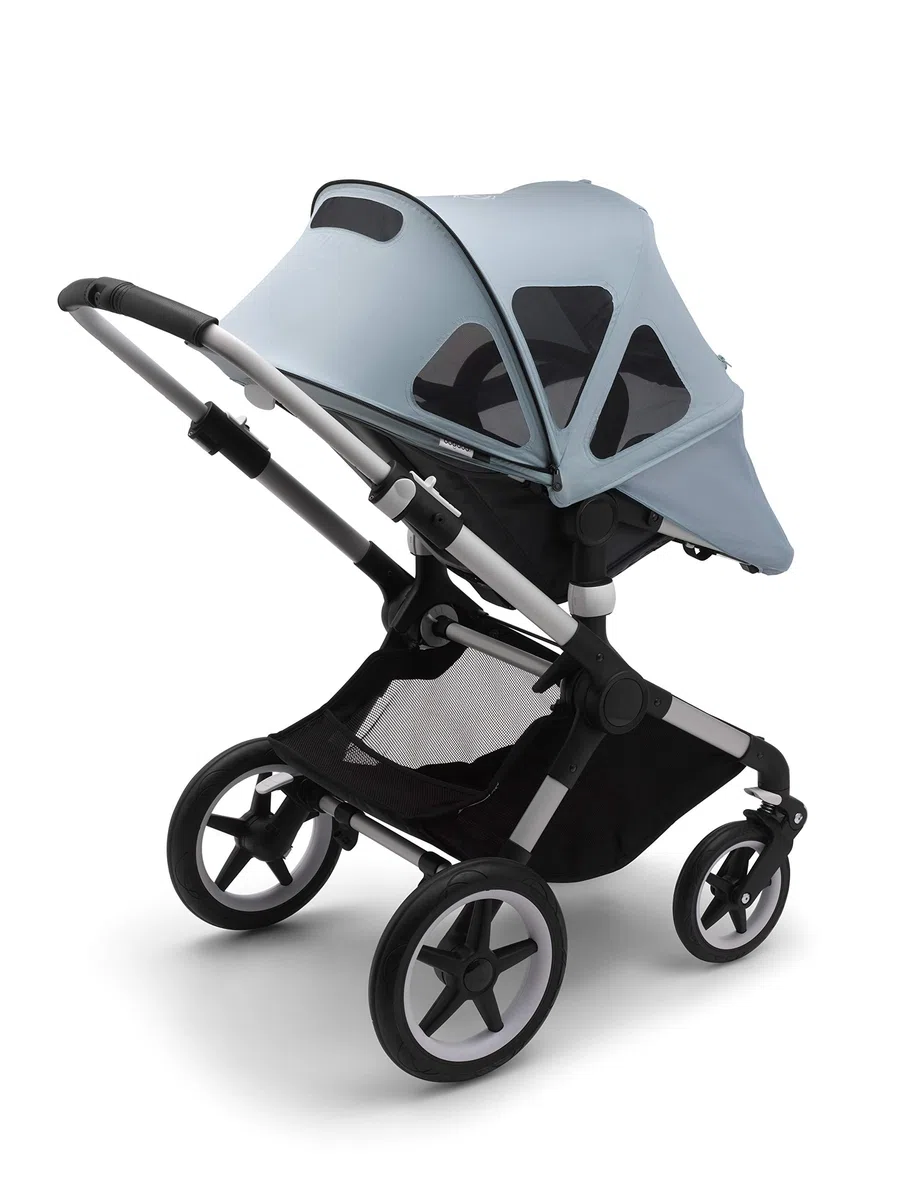 Bugaboo verstellbares Sonnendach mit Lüftungsfenstern und Guckfenster, mit Lichtschutzfaktor 50+ für die Bugaboo Kinderwagen Modelle Fox 2, Cameleon 3 & Lynx, Nebelblau
