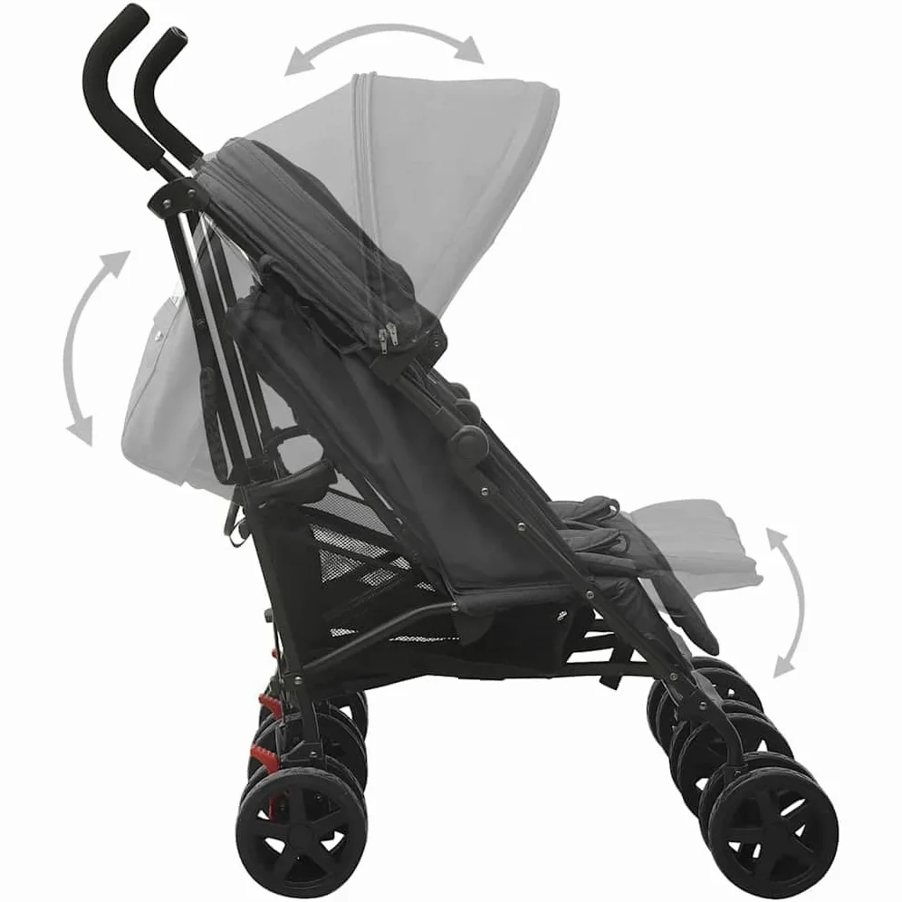 vidaXL Geschwisterwagen mit 12 Rädern Korb Traggürtel Zusammenklappbar Verstellbar Kinderwagen Zwillingswagen Zwillingsbuggy Buggy Anthrazit Stahl