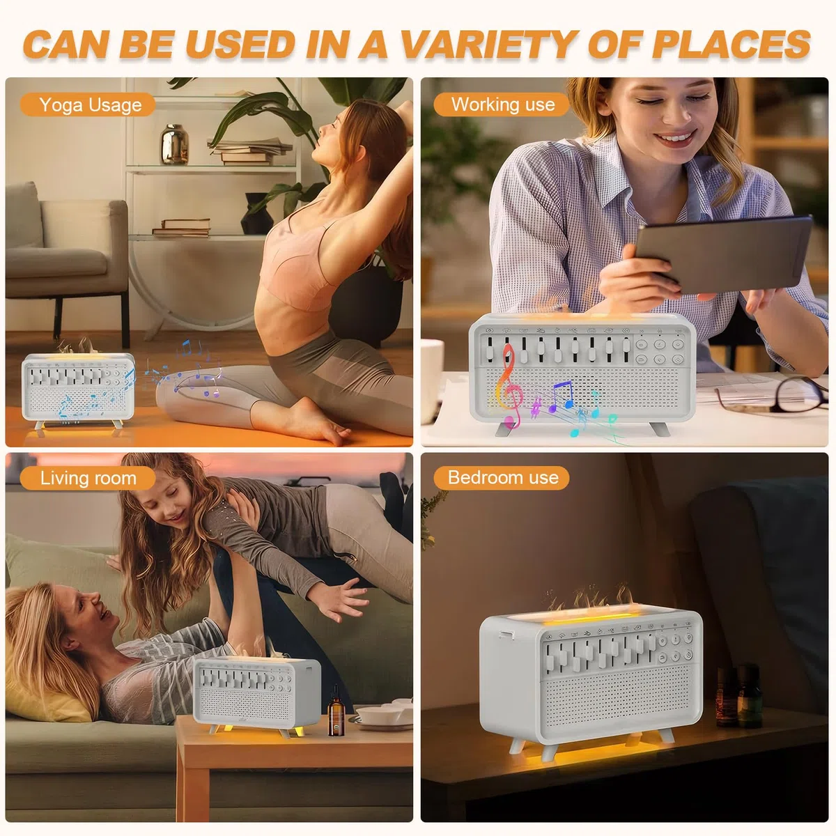 White Noise Night Light Humidifier, Bulora Sound Box White Noise Sound Machine mit 8 Umgebungsgeräuschen, Echo-Flammendiffusor, Bluetooth Lautsprecher, Sounds Machine for Zuhause